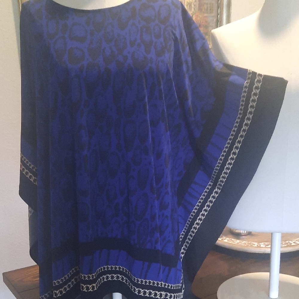 Blue and Black Patterned Poncho